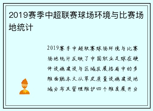 2019赛季中超联赛球场环境与比赛场地统计