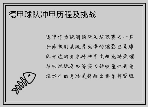 德甲球队冲甲历程及挑战